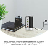 Maxbell Multi 6 Port USB Charging Station Hub Tower Desktop Phone Charger Organizer Black