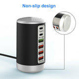 Maxbell Multi 6 Port USB Charging Station Hub Tower Desktop Phone Charger Organizer Black
