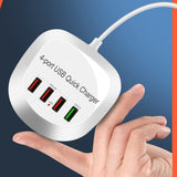 Maxbell USB Charger Hub with QC 3.0 4 USB Ports for Nightstand Desktop White Plug-US
