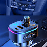 Maxbell Car Bluetooth FM Transmitter Type-C QC3.0 Dual USB Charger 7 RGB Backlit
