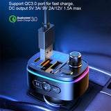 Maxbell Car Bluetooth FM Transmitter Type-C QC3.0 Dual USB Charger 7 RGB Backlit