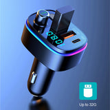 Maxbell Car Bluetooth FM Transmitter Type-C QC3.0 Dual USB Charger 7 RGB Backlit