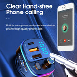 Maxbell Car Bluetooth FM Transmitter Type-C QC3.0 Dual USB Charger 7 RGB Backlit