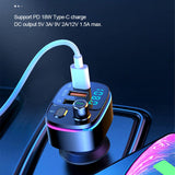 Maxbell Car Bluetooth FM Transmitter Type-C QC3.0 Dual USB Charger 7 RGB Backlit