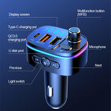 Maxbell Car Bluetooth FM Transmitter Type-C QC3.0 Dual USB Charger 7 RGB Backlit