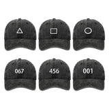 Maxbell Squid Game Peripheral Washed Baseball Hat Denim Vintage Neutral Baseball Cap black 001