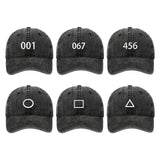 Maxbell Squid Game Peripheral Washed Baseball Hat Denim Vintage Neutral Baseball Cap black 001