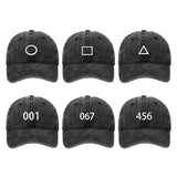 Maxbell Squid Game Peripheral Washed Baseball Hat Denim Vintage Neutral Baseball Cap black 001