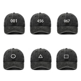 Maxbell Squid Game Peripheral Washed Baseball Hat Denim Vintage Neutral Baseball Cap black 001