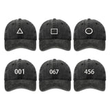 Maxbell Squid Game Peripheral Washed Baseball Hat Denim Vintage Neutral Baseball Cap black 001