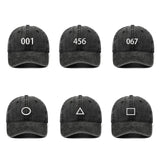 Maxbell Squid Game Peripheral Washed Baseball Hat Denim Vintage Neutral Baseball Cap black 456
