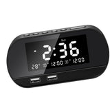 Maxbell Desktop Alarm Clock with Speaker FM Function Dual USB Port LED Display Black