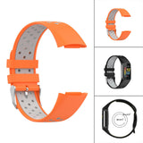 Maxbell Dual Colors Silicone Watchband Soft for Fitbit Charge5 Orange Gray