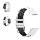 Maxbell Dual Colors Silicone Watchband Soft for Fitbit Charge5 White Black