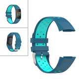 Maxbell Dual Colors Silicone Watchband Soft for Fitbit Charge5 Blue Teal