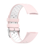 Maxbell Dual Colors Silicone Watchband Soft for Fitbit Charge5 Pink White