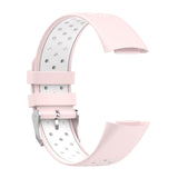 Maxbell Dual Colors Silicone Watchband Soft for Fitbit Charge5 Pink White