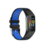 Maxbell Dual Colors Silicone Watchband Soft for Fitbit Charge5 Black Blue