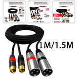 Maxbell Dual RCA Male to Dual XLR Male Cable Splitter for Studio Monitor Amplifier 1m