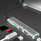 Maxbell 5 in 1 USB 3.0 Type C Adapter Hub SD TF Card Reader Professional Durable Grey