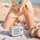Maxbell Cute Retro Style Speaker with PU Leather Handle V5.0 for Party Kitchen White