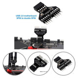 Maxbell USB2.0 Motherboard 9Pin USB Header Female 1 to 2 Male Board Adapter USB Hub