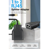 Maxbell 1 to 2 RJ45 Port Network Splitter Adapter Black Portable for Laptops PC