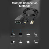 Maxbell 1 to 2 RJ45 Port Network Splitter Adapter Black Portable for Laptops PC