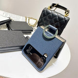 Maxbell Phone Case Protective Case Protection for Z Flip4 5G Folding Phone Accessory Blue Lychee Pattern