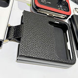 Maxbell Phone Case Protective Case Protection for Z Flip4 5G Folding Phone Accessory Black Lychee Pattern