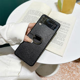 Maxbell Phone Case Protective Case Protection for Z Flip4 5G Folding Phone Accessory Black Lychee Pattern