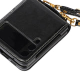 Maxbell Phone Case with Card Holder with Detachable Shoulder Strap for Z Flip4 5G Black