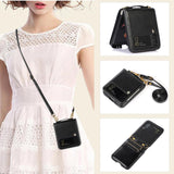 Maxbell Phone Case with Card Holder with Detachable Shoulder Strap for Z Flip4 5G Black