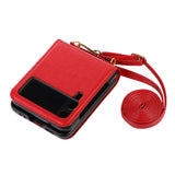Maxbell Phone Case with Card Holder with Detachable Shoulder Strap for Z Flip4 5G Red
