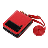 Maxbell Phone Case with Card Holder with Detachable Shoulder Strap for Z Flip4 5G Red