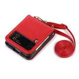 Maxbell Phone Case with Card Holder with Detachable Shoulder Strap for Z Flip4 5G Red