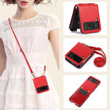 Maxbell Phone Case with Card Holder with Detachable Shoulder Strap for Z Flip4 5G Red