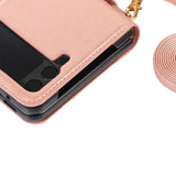 Maxbell Phone Case with Card Holder with Detachable Shoulder Strap for Z Flip4 5G Pink
