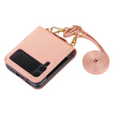 Maxbell Phone Case with Card Holder with Detachable Shoulder Strap for Z Flip4 5G Pink