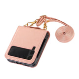 Maxbell Phone Case with Card Holder with Detachable Shoulder Strap for Z Flip4 5G Pink