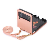 Maxbell Phone Case with Card Holder with Detachable Shoulder Strap for Z Flip4 5G Pink
