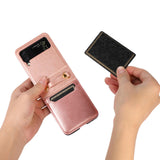 Maxbell Phone Case with Card Holder with Detachable Shoulder Strap for Z Flip4 5G Pink