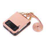 Maxbell Phone Case with Card Holder with Detachable Shoulder Strap for Z Flip4 5G Pink