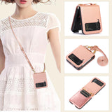 Maxbell Phone Case with Card Holder with Detachable Shoulder Strap for Z Flip4 5G Pink