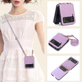 Maxbell Phone Case with Card Holder with Detachable Shoulder Strap for Z Flip4 5G Purple