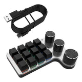 Maxbell Portable Numeric Keypad 9 Keys 3 Knob Program RGB for PC Laptop Tablet Black