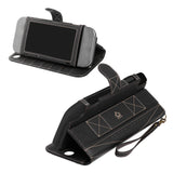 Maxbell PU Leather Protective Case Flip Handheld for Switch Game Console Black for New Model