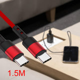Maxbell USB C to USB c data Cable 3.8mm Od Durable for Computer Smartphones Notebook 150cm Red