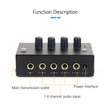 Maxbell Headphone Amplifier 4 Channels 4Pcs 1/4" TRS Audio Input for Studio Mixing