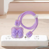 Maxbell Chargers Cable Protective Cover 4in1 3D Protective Case for Cell Phone Phone Bow Knot Purple